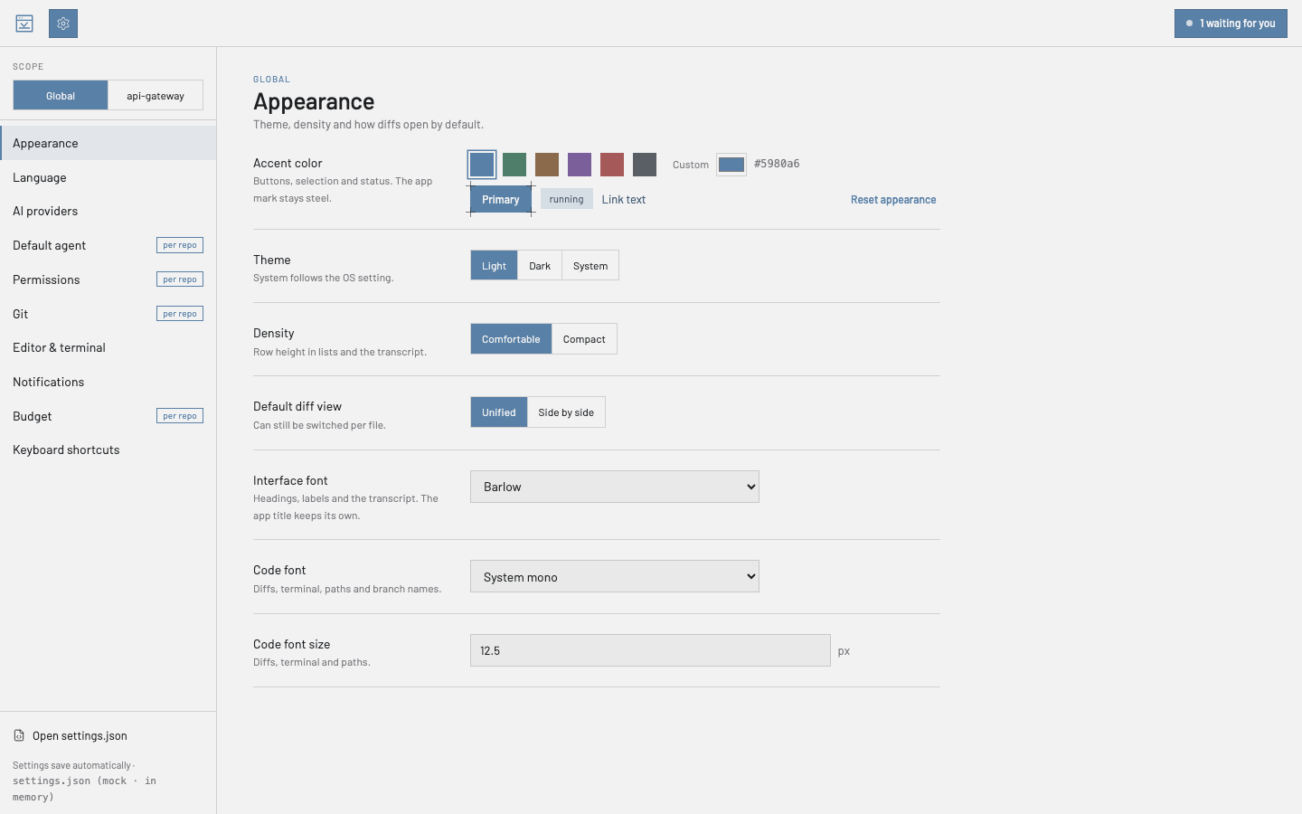 Settings › Appearance
